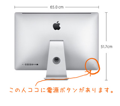 iMacの背面。電源ボタンは右側